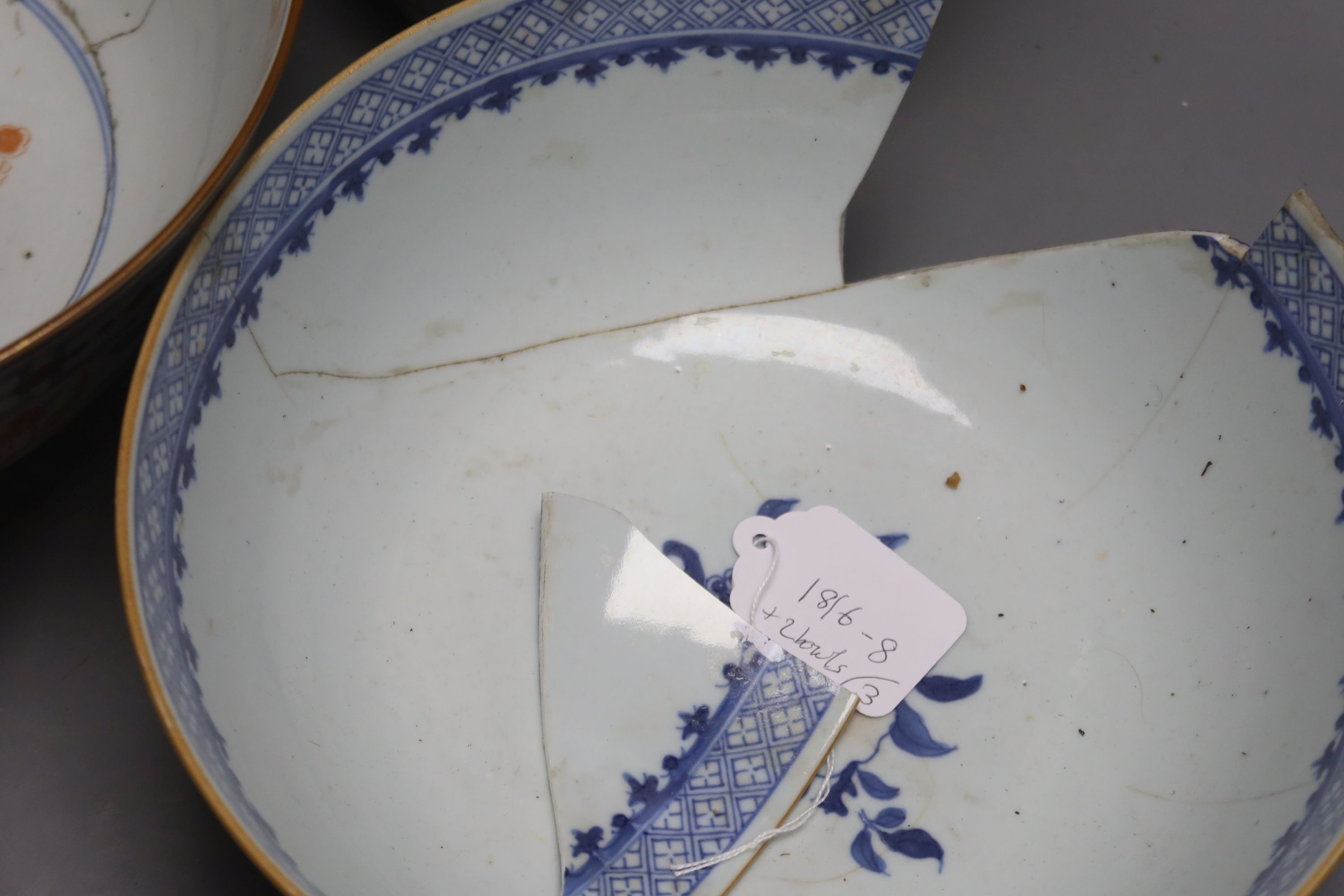 A large 19th century Chinese yellow ground vase and two 18th century Chinese porcelain bowls, diameter 26cm (a.f)